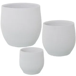 DRW Set mit 3 Blumentöpfen aus Keramik in Weiß und Sand-Textur, 30 x 27, 24 x 22 und 19 x 17 cm