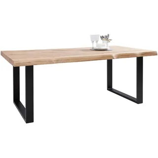 Landscape Esstisch , Schwarz, Eichefarben , Holz , Wildeiche , massiv , rechteckig , U-Form , 100x75x200 cm , Fsc , Holzmöbel, Holztische, Esstische Holz, Massivholztische