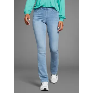Jeansjeggings ARIZONA "Bootcut mit leichtem Thermo Effekt", Damen, Gr. 38, N-Gr, blau (bleached), Denim/Jeans, Obermaterial: 72% Baumwolle, 26% Polyester, 2% Elasthan, Basic, lang, Jeans Jeansjeggings, High Waist