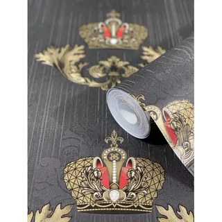 Glööckler Vliestapete Imperial Krone Blattmotiv Wappenoptik Schwarz-Gold