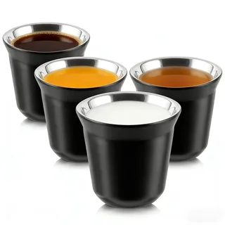 DAJAVE 4 Stück Espressotassen aus Edelstahl 80 ml Schwarz Silber