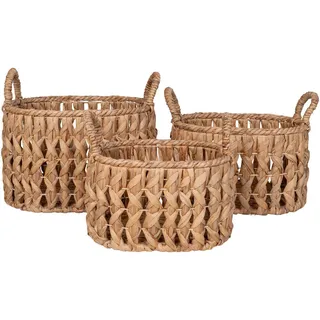 Xxxl Korbset , Hellbraun , Holz , 3-teilig , Wasserhyazinthe , rund , Ordnen & Aufbewahren, Körbe, Dekokörbe