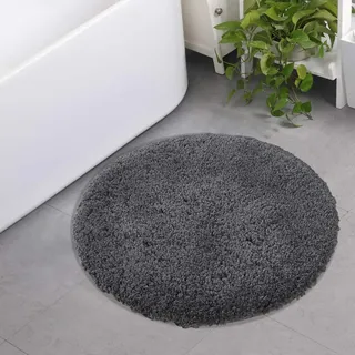 Seavish Luxuriöser Grauer Badteppich, 60 cm, zottelig, runder Badezimmerteppich, rutschfest, effizient, wasserabsorbierend, maschinenwaschbar, getuftet, kreisförmig, Badematte, Plüsch, runder Teppich