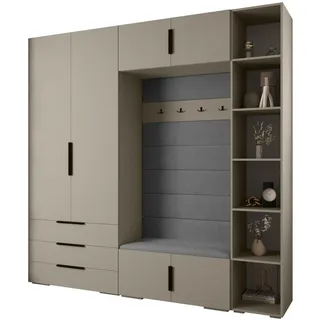 Abiks Möbel Garderoben-Set 236,7/240/47 , Kaschmir, Grau, Schwarz , Metall , Nachbildung , 13 Fächer , 240x236.7x47 cm , Garderobe, Garderoben-Sets & Garderoben-Serien, Garderoben-Sets