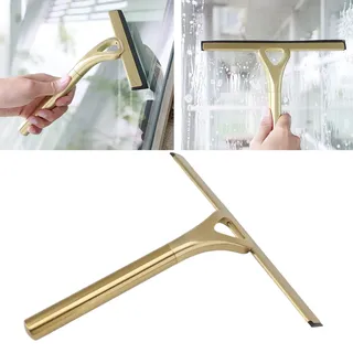 Duschabzieher Edelstahl, Gold Duschkabinenabzieher Fensterabzieher mit Haken Abzieher Dusche Badwischer Wasserabzieher, für Duschwand Fenster Badezimmer Zubehör