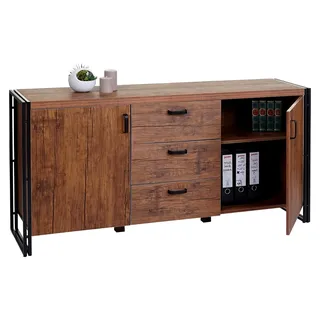 Sideboard HWC-A27, Kommode, 3D-Struktur, 2 Staufächer, 80x160x40cm, MVG-, MDF, Metall, Wildeiche-Optik