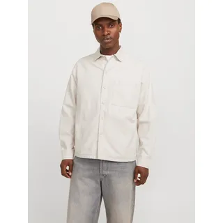 Langarmhemd JACK & JONES "JJEURBAN EDGE OVERSHIRT LS SN", Herren, Gr. M, N-Gr, gelb (moonbeam), Web, Obermaterial: 80% Baumwolle, 20% Leinen, unifarben, weit taillenbedeckt, ohne Ausschnitt, Manschette, Hemden Langarmhemd, mit Hemdkragen