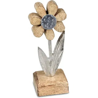 formano Dekorative Holzblume Stehend | 24 & 15 cm | Alu Mangoholz | Modernes Wohnaccessoire & Elegante Innenraumdekoration Silber/Braun stehend (15 cm)