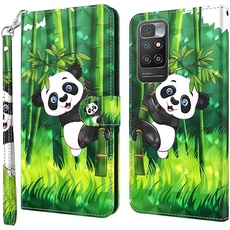 GLANDOTU Handyhülle für Xiaomi Redmi 10 Hülle 6.5 Zoll Klappbar [Standfunktion] [Magnet] Premium Flip PU Leder Schutzhülle Cover Case Xiaomi Redmi 10 Lederhülle (Panda)