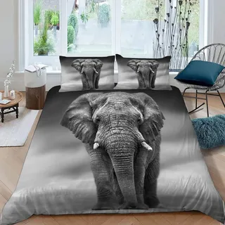 RFFLUX 3D Natur Tiere Elefanten Bettwäsche Set 135x200 cm 2teilig mit Reißverschluss Weiche und Angenehme Schlafkomfort Microfaser Bettbezug Kinderbettwäsche mit Kissenbezug 80x80 cm
