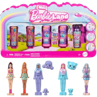 Barbie Mini Barbie Land 5er-Set Pop Reveal-Puppen, ca. 3,8 cm große Minipuppe mit Überraschung und Sensorikspielzeug (Stile können abweichen), JGL29