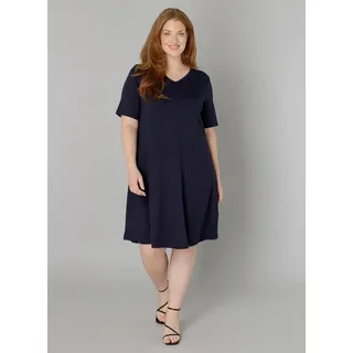 Shirtkleid BASE LEVEL CURVY "Abernathy", Damen, Gr. 54 (56), N-Gr, blau (navy dunkelblau), Jersey, Obermaterial: 94% Viskose, 6% Elasthan, unifarben, Basic, figurumspielend, V-Ausschnitt, abnehmbar, Kleider Shirtkleid, Sommerkleid In leicht ausgestellter Form