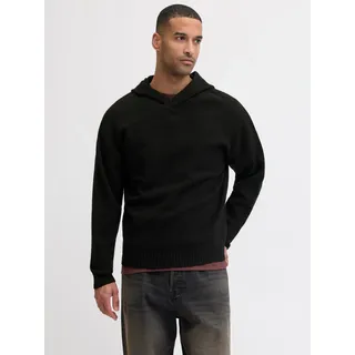 Kapuzenpullover JACK & JONES "JJESOHO OLLIE KNIT HOOD LN", Herren, Gr. XXL, schwarz, Strick, Obermaterial: 51% Polyester, 41% Polyacryl, 5% Wolle, 3% Elasthan, unifarben, relaxed fit hüftlang, ohne Ausschnitt, Rippbündchen, Pullover Kapuzenpullover