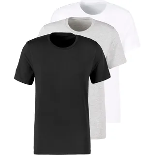 T-Shirt BRUNO BANANI, Herren, Gr. L, schwarz-weiß (schwarz, grau, meliert, weiß), Jersey, Obermaterial: 95% Baumwolle, 5% Elasthan, unifarben, Basic, bequem hüftbedeckend, Rundhals, abgesteppte Kante, Shirts T-Shirt, mit Rundhals-Ausschnitt
