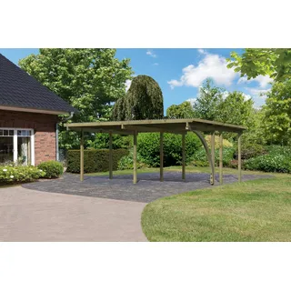 Karibu Doppelcarport Eco 1B 5,27 x 3,87 m braun inkl. Einfahrtsbogen