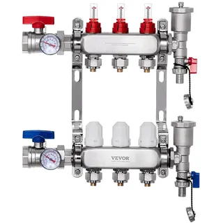 Vevor 3 Heizkreise Heizkreisverteiler Fußbodenheizung, Durchflussanzeiger 5L/min