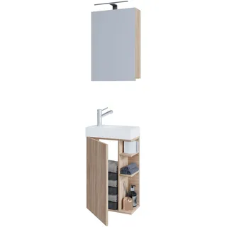 VCM Waschbeckenunterschrank »VCM 3-tlg Set   Waschplatz für Gäste WC   Gästebad   Waschtisch mit Spiegelschrank   Badezimmer Set ¿ Lumia« 3 Stk. tlg., braun