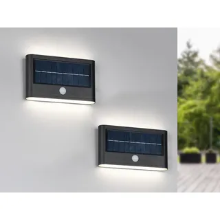 2er SET Solar Außen-Wandleuchte flach mit Bewegungsmelder auch per USB aufladbar