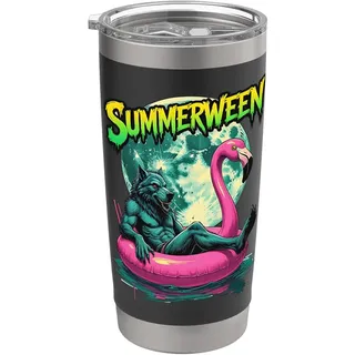 Summerween Werwolf Retro Horror Strand Halloween im Sommer Doppelwandiger Edelstahl-Thermobecher