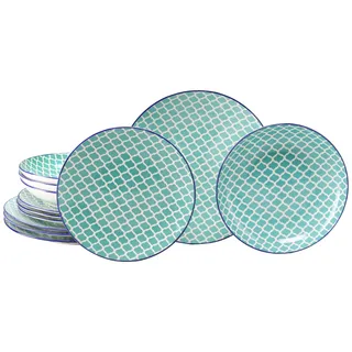 Teller-Set CREATABLE "Mediterran, Teller Set 12-tlg.", petrol, 12, Steinzeug, Geschirr-Sets, Teller-Set, Mediterraner Flair, Traditionell keramische Motive