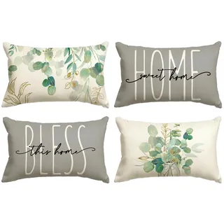 Artoid Mode Eukalyptus Blätter Sommer Kissenbezüge 4er Set, 30x50 cm Saisonnal Home Sweet Home Zierkissenbezug Cushion Cover Couch Wohnzimmer Deko