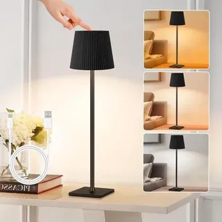 LED-Tischleuchte, drahtlos, Touchscreen, dimmbar, 3 Farbtemperaturen, 4800 mAh, aufladbar, metallisches Material, für Außen, Nachttischleuchte, Tischleuchte - Schwarz