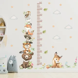 COVPAW Wandaufkleber Messlatte Tierturm Süss Wandtattoo Kinderzimmer Höhe Messen Bär Eule Hirsch Wachstum Diagramm Wandtattoo Mess Baum Wandsticker Körpergrösse Messen Wandsticker Kids
