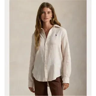 Polo Ralph Lauren für Damen. 211970730511 Leinenhemd Classic Fit beige (L), Lässig, Langarm
