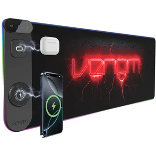 Venom LED-Gaming-Desk-Matte mit kabellosem Laden | USB-C- & USB-A-Anschlüsse | 800 x 300 mm XXL-Mauspad