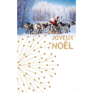 Afie Set mit 5 Karten Frohe Weihnachten in Gold glänzend + 5 weiße Umschläge Format 14 x 9 cm – Schlitten des Weihnachtsmanns Rentier Verzauberter Wald Magische Weihnachtsfeiern für kleine und große