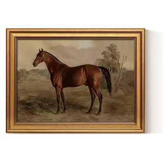 ARPEOTCY Pferd Leinwand Bilder, Leinwandbild mit Goldenem Rahmen, Klein Vintage Pferd Wandbild 40x30 cm, Rustikale Landhausstil Tiere Wanddeko für Wohnzimmer Schlafzimmer