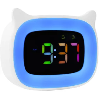 Seutgjie Kinderwecker für Schulanfänger Mädchen Jungen mit Nachtlicht Weiß | Digitaler Wecker Kinder mit 18 Klingeltöne Dual Alarms Snooze Modi 12/24 Stunden Weihnachtsgeschenke Kinder