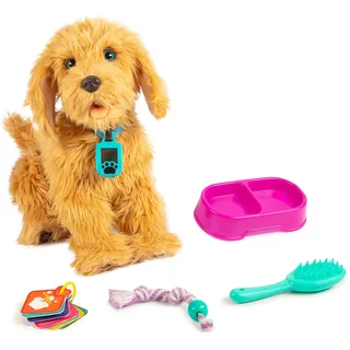 Joy Toy MOJI, der große interaktive Labradoodle Welpe mit 150 Reaktionen. Der kuschlige Hund reagiert auf Sprachbefehle, Berührung und mitgelieferten Karten., 35 cm