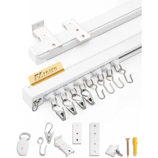 Ezcasch Gardinenschiene 3m Aluminium Vorhangschiene, Gardinenschiene 1 läufig Weiß Deckenmontage Gardinen Schienensystem für Raumteiler, Balkon, Privatsphäre(Schiene x 3)
