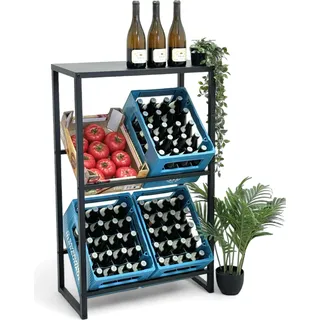 DanDiBo Getränkekistenregal 4 Kisten mit Ablage Schmal Metall Stehend 96547 Getränkekistenhalter Getränkekistenständer Flaschenkistenregal - Schwarz