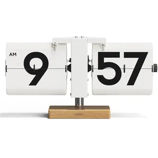 mooas Klassische Moderne Holz-Schreibtischuhr (weiß), Retro, Vintage, analoges Design, automatische Klappuhr, Tischuhr, große Zahlen, batteriebetrieben, ideal für Zuhause, Büro, Schule, Hotel, Café