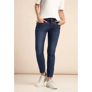 Slim-fit-Jeans STREET ONE "Style YORK", Damen, Gr. 34, Länge 30, blau (deep indigo washed), Denim/Jeans, Obermaterial: 71% Baumwolle, 23% Polyester, 4% Elastomultiester, 2% Elasthan, unifarben, slim fit knöchelfrei, Jeans Slim-fit-Jeans, im Five-Pocket Style