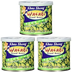 Khao Shong Dicke Bohnen mit Wasabi, knackige Bohnen im scharfem Teigmantel, fettärmere Alternative zu Nüssen, mittlere Schärfe, (1 x 140 g Dose) (Packung mit 3)