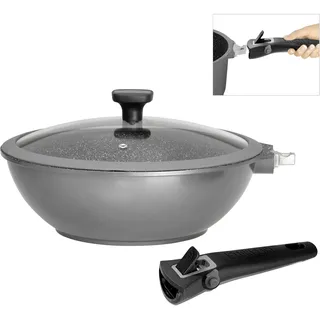 STONELINE Imagination PLUS Wok 30 cm, mit abnehmbarem Griff, mit Glasdeckel