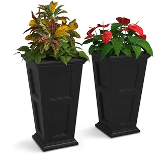 Mayne Fairfield 7847-B Pflanzgefäß, 71,1 cm hoch, 40,6 x 40,6 x 71,9 cm, Polyethylen, integrierter Wasserspeicher, Schwarz, 2 Stück