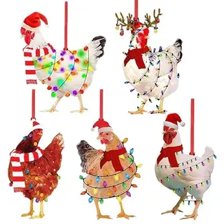 PRETYZOOM 5 Stück Weihnachtsbaumschmuck Lustig Acryl Kreativität Huhn Mit Schal Anhänger Für Weihnachtsdeko Baum, Feiertags Und Partydeko