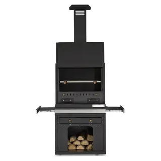Schwarzer Edelstahl Grillkamin modern für Garten und Terrasse
