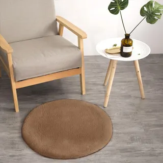 Teppich Wölkchen Fell Rund, Fellteppich Rund, Kunstfell Teppich Waschbar, Hasenfell, Kaninchenfell - Flauschiger Teppich Wohnzimmer, Bettvorleger Schlafzimmer - Braun - Rund 45cm