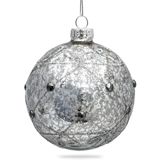SIKORA Highlights 4er Set ausgefallene Christbaumkugeln aus Glas Weihnachtskugel Christbaumschmuck 8cm, Farbe | Modell:Modell Prag antik Silber, Höhe in cm:8 cm
