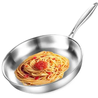 DELARLOCHEF Dreilagige Edelstahl Bratpfanne 26cm,Edelstahlpfanne Unbeschichtet,Induktions Pfanne,Hocheffiziente und Energieeffiziente Pfannen für Steak,Ei,10-Zoll
