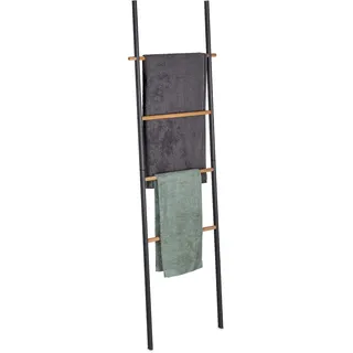 Relaxdays Handtuchleiter, Holz & Metall, 4 Sprossen, Handtücher & Kleidung, zum Anlehnen, 171x50x3 cm, anthrazit/Natur