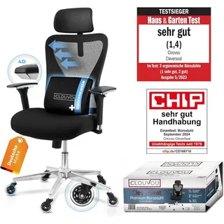 Clouvou Bürostuhl CleverSeat Schwarz , Textil , Füllung: Schaumstoff , Formgebogen , 70x134x70 cm , Büromöbel, Bürostühle, Drehstühle