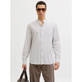 Langarmhemd JACK & JONES "JJESUMMER LINEN BLEND BAND SHIRT L/S SN", Herren, Gr. XL, N-Gr, crockery stripes:stripes, Web, Obermaterial: 70% Baumwolle, 30% Leinen, gestreift, regular fit normal, 1-Knopf-Manschette, Hemden Langarmhemd, Baumwollmischung, regular fit