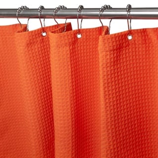 Waffel Duschvorhang mit Metall Duschvorhangringe Stoff Textil Badewannenvorhang Anti Schimmel Bad Vorhang Set Wasserdicht Badewanne Vorhang Schwerer Shower Curtain Badezimmer - 92 x 182cm (Orange)