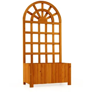 FANTASK Pflanzkübel mit Rankgitter, 61 x 30 x 121 cm, Blumenkasten mit Spalier & Entwässerung, Hochbeet für Kletterpflanzen, Gartenspalier Holz, Pflanzgefäß für Garten Balkon Sichtschutz (Braun)